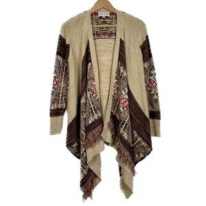 Target Knox Rose Boho Knit Fringe Neutral Poncho Cardigan Size: Medium